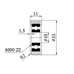 Rolka fi. 33 mm tworzywowa z łożyskiem, do bram / R-33