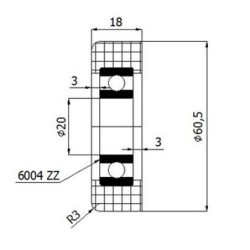 Rolka fi. 60,5 mm tworzywowa z łożyskiem, do bram / R-60,5