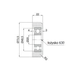 Rolka fi. 73 mm tworzywowa z łożyskiem, do bram / R-73,5