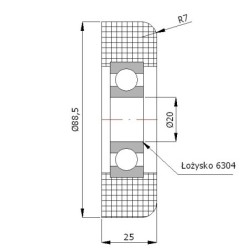 Rolka fi. 88,5 mm tworzywowa z łożyskiem, do bram / R-88,5