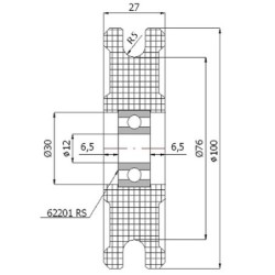 Rolka fi. 100mm 10Ł tworzywowa profilowana z łożyskiem / C100/10Ł