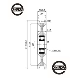 Rolka fi. 140mm 14Ł tworzywowa profilowana z łożyskiem / C140/14Ł/20