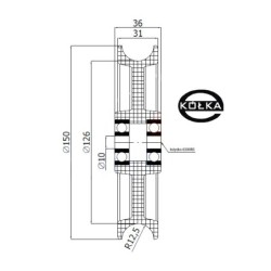 Rolka fi. 150mm 25Ł tworzywowa profilowana z łożyskiem / C150/25Ł