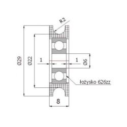 Rolka fi. 29mm 4Ł tworzywowa profilowana z łożyskiem / C29/4Ł