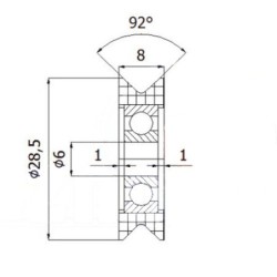 Rolka fi. 29mm 6Ł tworzywowa profilowana z łożyskiem / C29/6Ł