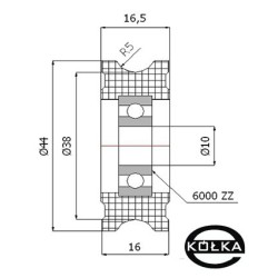Rolka fi. 44mm 10Ł tworzywowa profilowana ułożyskowana / C44/10Ł