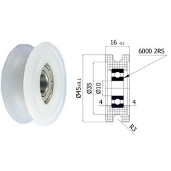 Rolka fi. 45mm 6Ł tworzywowa profilowana ułożyskowana / C45/6Ł