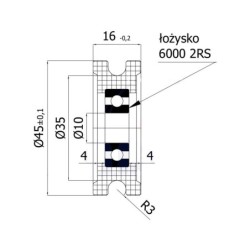 Rolka fi. 45mm 6Ł tworzywowa profilowana ułożyskowana / C45/6Ł