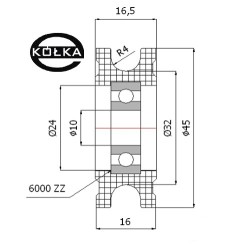 Rolka fi. 45mm 8Ł tworzywowa profilowana z łożyskiem / C45/8Ł