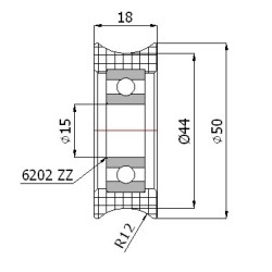 Rolka fi. 50mm 24Ł tworzywowa profilowana z łożyskiem / C50/24Ł