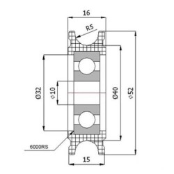 Rolka fi. 52mm 10Ł tworzywowa profilowana z łożyskiem / C52/10Ł