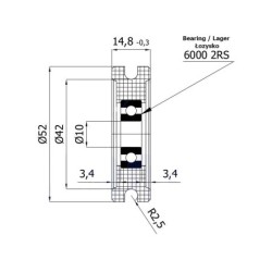 Rolka fi. 52mm 5Ł tworzywowa profilowana z łożyskiem / C52/5Ł