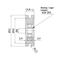 Rolka fi. 52mm 5Ł tworzywowa profilowana z łożyskiem / C52/5Ł/8