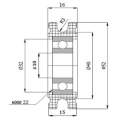 Rolka fi. 52mm 6Ł tworzywowa profilowana z łożyskiem / C52/6Ł