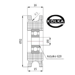 Rolka fi. 52mm 6Ł tworzywowa profilowana z łożyskiem / C52/6Ł/8