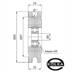 Rolka fi. 60mm 10Ł tworzywowa profilowana z łożyskiem / C60/10Ł/8