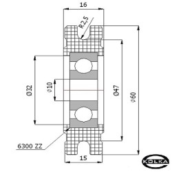 Rolka fi. 60Mm 5Ł tworzywowa profilowana z łożyskiem / C60/5Ł