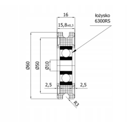 Rolka fi. 60mm 6Ł tworzywowa profilowana z łożyskiem / C60/6Ł
