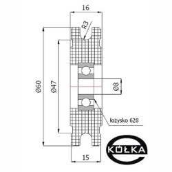 Rolka fi. 60mm 6Ł tworzywowa profilowana z łożyskiem / C60/6Ł/8