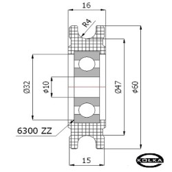 Rolka fi. 60mm 8Ł tworzywowa profilowana z łożyskiem / C60/8Ł