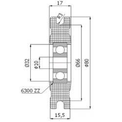 Rolka fi. 80mm 6Ł tworzywowa profilowana z łożyskiem / C80/6Ł