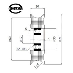 Rolka fi. 71Mm 20Ł tworzywowa profilowana z łożyskiem / C71/20Ł
