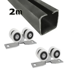 Zestaw do drzwi przesuwnych: szyna 2m 40x40 + 2 wózki 4T