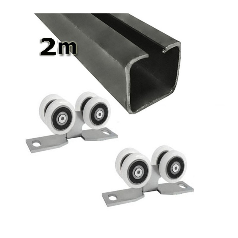 Zestaw do drzwi przesuwnych: szyna 2m 40x40 + 2 wózki 4T