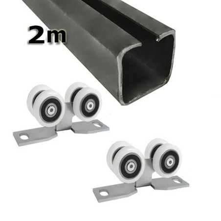 Zestaw do drzwi przesuwnych: szyna 2m 40x40 + 2 wózki 4T