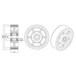 Koło żeliwne z poliuretanem fi.400mm do dużych obciążeń 400ZP/50