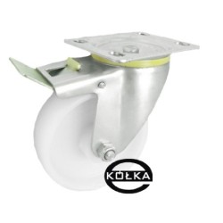 Koło fi. 125 mm tworzywowe, obudowa skrętna z ham, N: 150kg / 25MBH