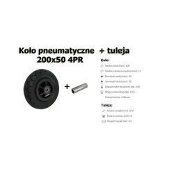 Koło fi. 200 mm pneumatyczne 200x50 4PR , N: 100kg KENDA + Tuleja / 200ŁK+T12-62/8