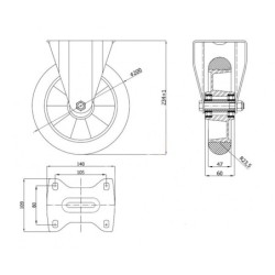 Koło fi. 200mm aluminiowo-poliuretanowe stałe, N: 400kg  Radialne / A63PR