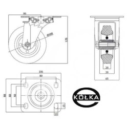 Koło fi. 100 mm metalowo-gumowe , skrętne N: 70kg / 12L