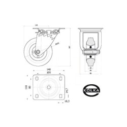 Koło fi. 125 mm metalowo-gumowe , skrętne N: 80kg / 22
