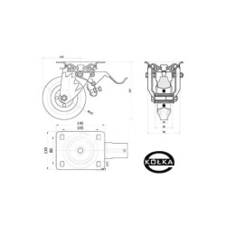 Koło fi. 125 mm metalowo-gumowe , skrętne N: 80kg / 22