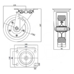 Koło fi. 160 mm metalowo-gumowe , skrętne N: 220kg / 42N