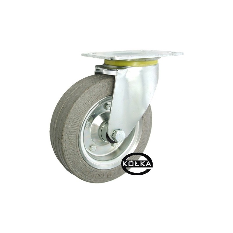 Koło fi. 180 mm metalowo-gumowe , skrętne N: 220kg szare / 52NS