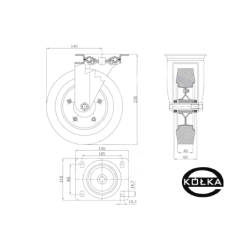 Koło fi. 200 mm metalowo-gumowe , skrętne N: 250kg / 62NW