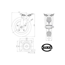 Koło fi. 200 mm metalowo-gumowe , skrętne N: 250kg / 62N