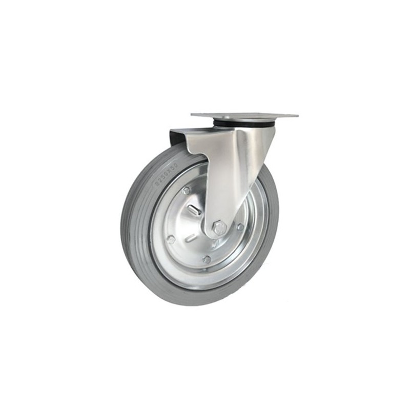 Koło fi. 250 mm metalowo-gumowe , skrętne N: 220kg szare /92ŁS