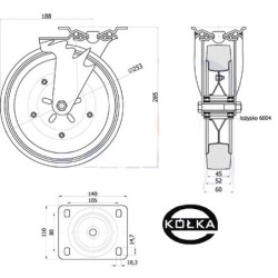 Koło fi. 250 mm metalowo-gumowe , skrętne N: 220kg /92ŁW