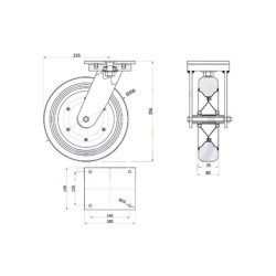 Koło fi. 300 mm metalowo-gumowe , skrętne N: 250kg / 1002D