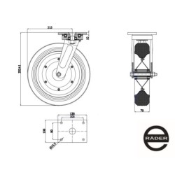 Koło fi. 300 mm metalowo-gumowe , skrętne N: 250kg / 1002ŁD