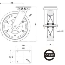 Koło fi. 350 mm metalowo-gumowe , skrętne N: 400kg / 3502ŁD