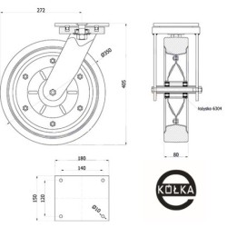 Koło fi. 350 mm metalowo-gumowe , skrętne N: 400kg / 3502ŁD