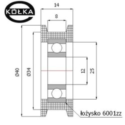 Rolka fi. 40 mm rowek 9, tworzywowa profilowana ułożyskowana /C40/9Ł/12