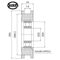 Rolka fi. 56 mm rowek 7, tworzywowa profilowana ułożyskowana /C56/7Ł/15