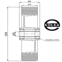 Koło fi. 250mm , N: 900kg, otwór 20mm  / A90P
