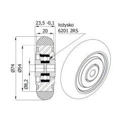 Koło fi. 75mm , N: 150kg, otwór 8mm / A75P